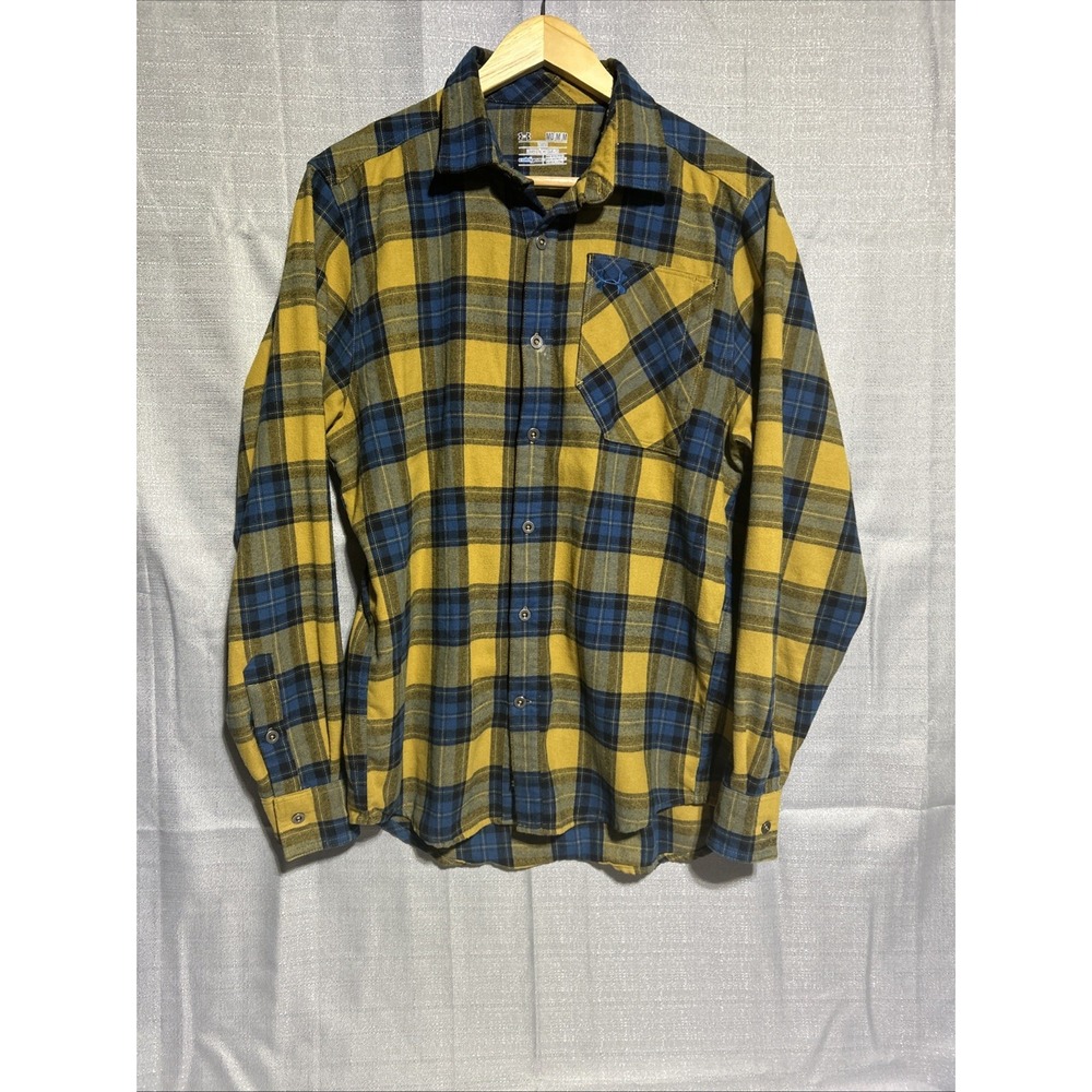 Under‎ Armor Cold Gear Yellow Blue Flannel Long Sleeve Shirt M Lumberjack Plaid